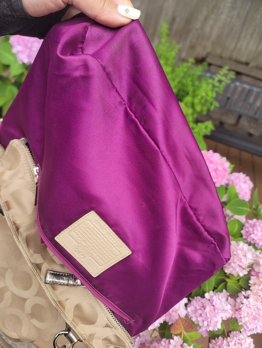 Coach Beige and Tan Signature Jacquard Tote with Metallic Trim - Picture 4 of 13